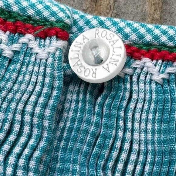 Rosalina Girls Smocked Bishop Dress Teal Gingham Christmas Ornaments Size 4T - Picture 6 of 8